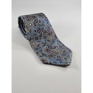 Men’s Silk Tie Sha r’e Lyon New York Blue Purple Cream Paisley Silk Italy